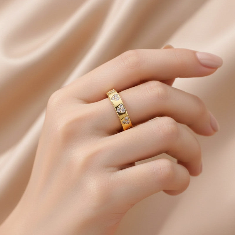 Gold-Plated Heart Themed Adjustable Ring