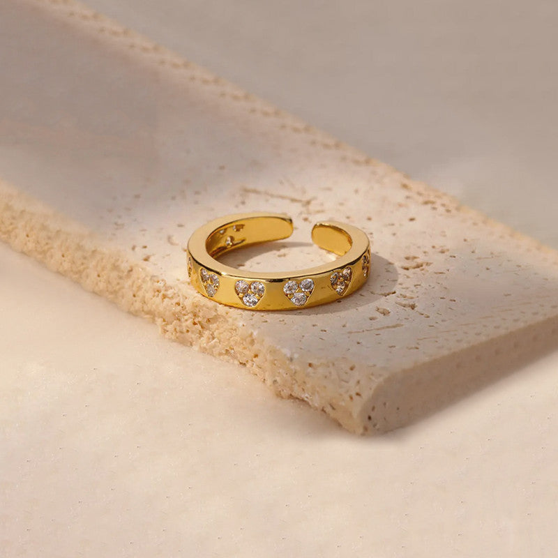 Gold-Plated Heart Themed Adjustable Ring