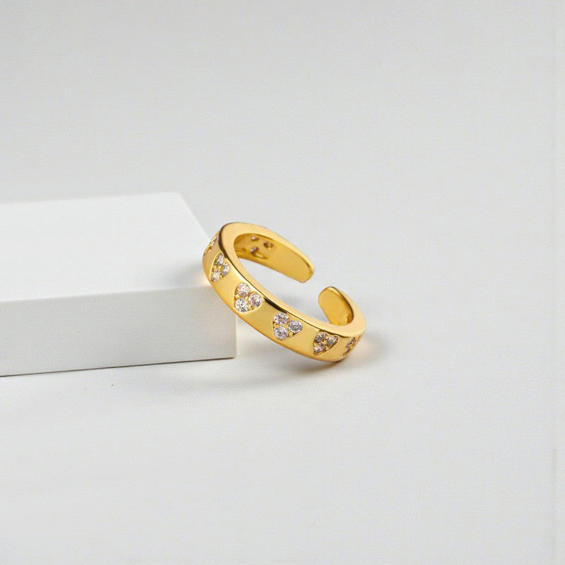 Gold-Plated Heart Themed Adjustable Ring