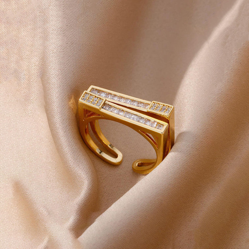 Gold Plated Contemporary Style Twin Adjustable Ring