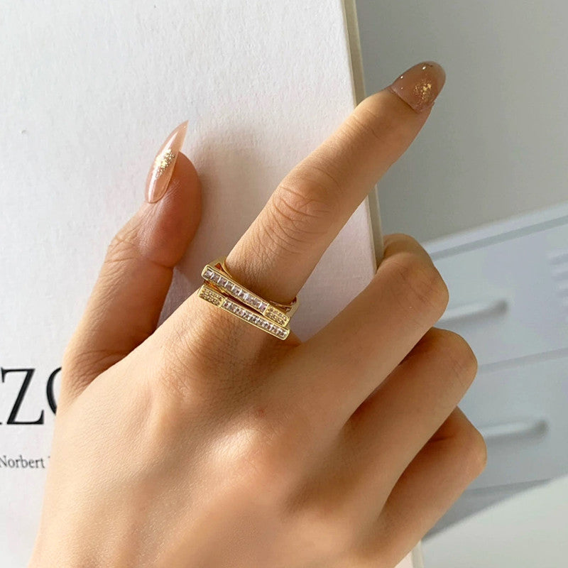 Gold Plated Contemporary Style Twin Adjustable Ring