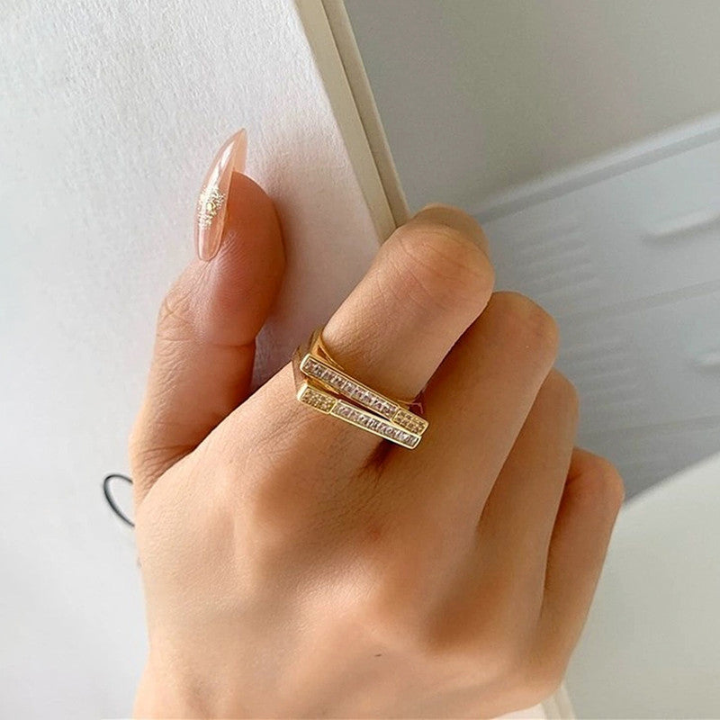 Gold Plated Contemporary Style Twin Adjustable Ring