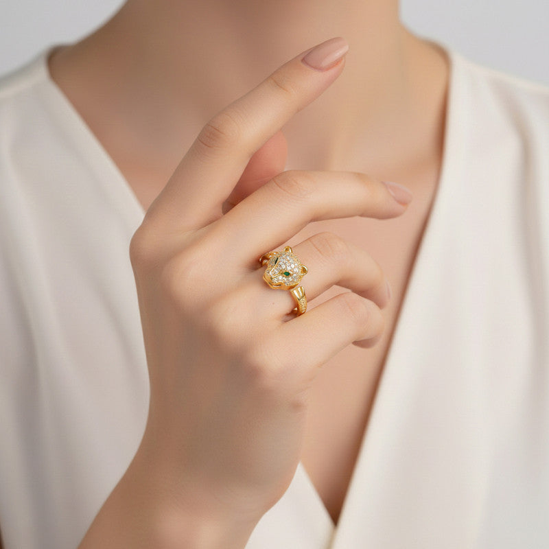 Gold Plated Contemporary Style Jaguar Themed Adjustable Ring