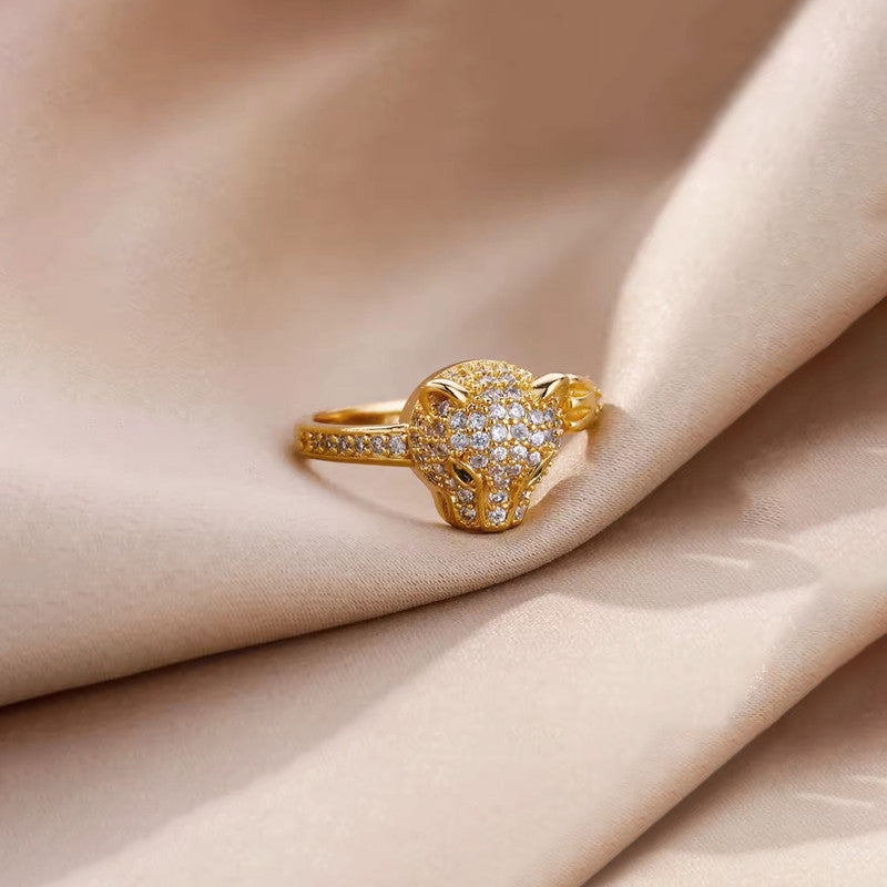 Gold Plated Contemporary Style Jaguar Themed Adjustable Ring