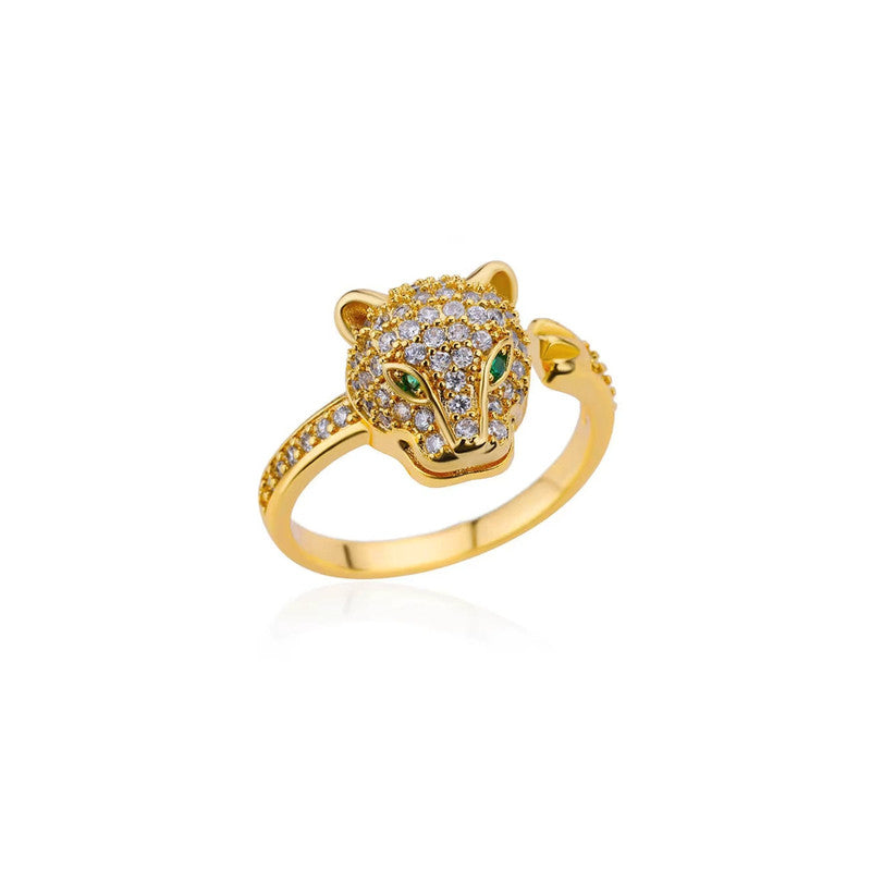 Gold Plated Contemporary Style Jaguar Themed Adjustable Ring