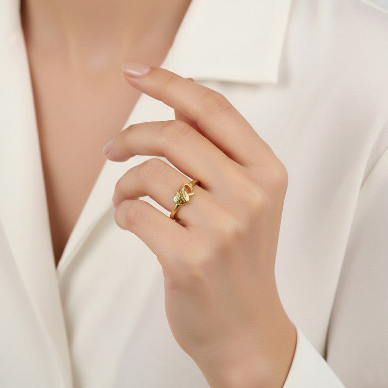 Gold Plated Contemporary Style Heart Themed Adjustable Ring