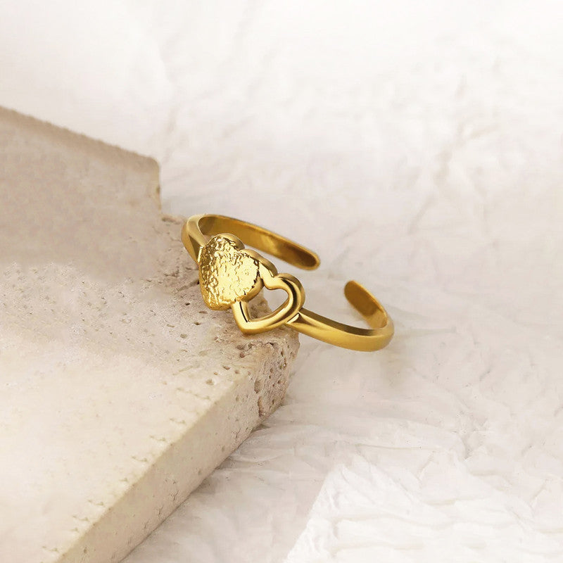 Gold Plated Contemporary Style Heart Themed Adjustable Ring