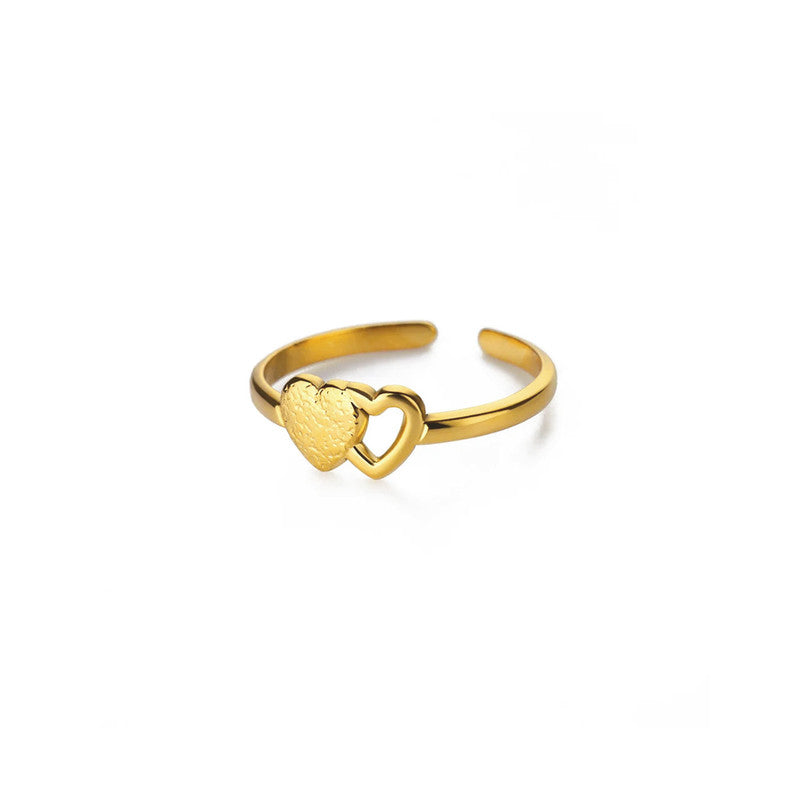 Gold Plated Contemporary Style Heart Themed Adjustable Ring