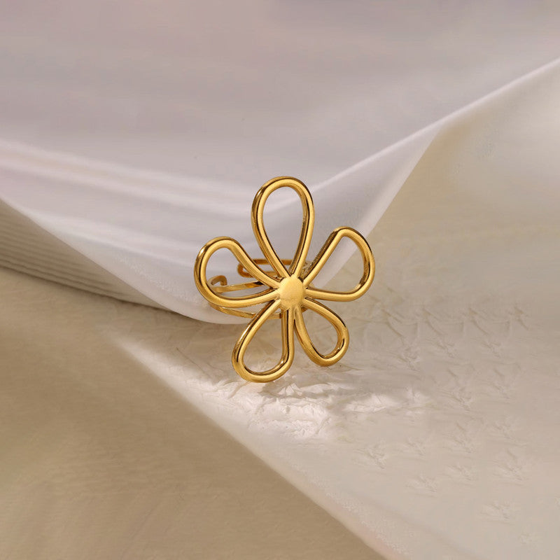 Gold Plated Floral Themed Adjustable Ring