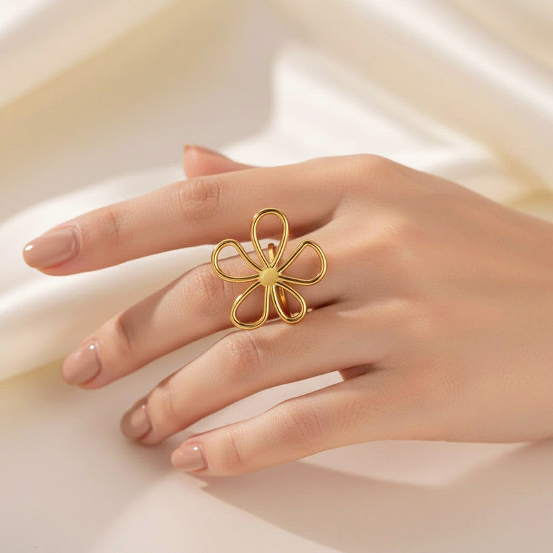 Gold Plated Floral Themed Adjustable Ring