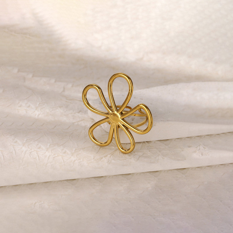 Gold Plated Floral Themed Adjustable Ring