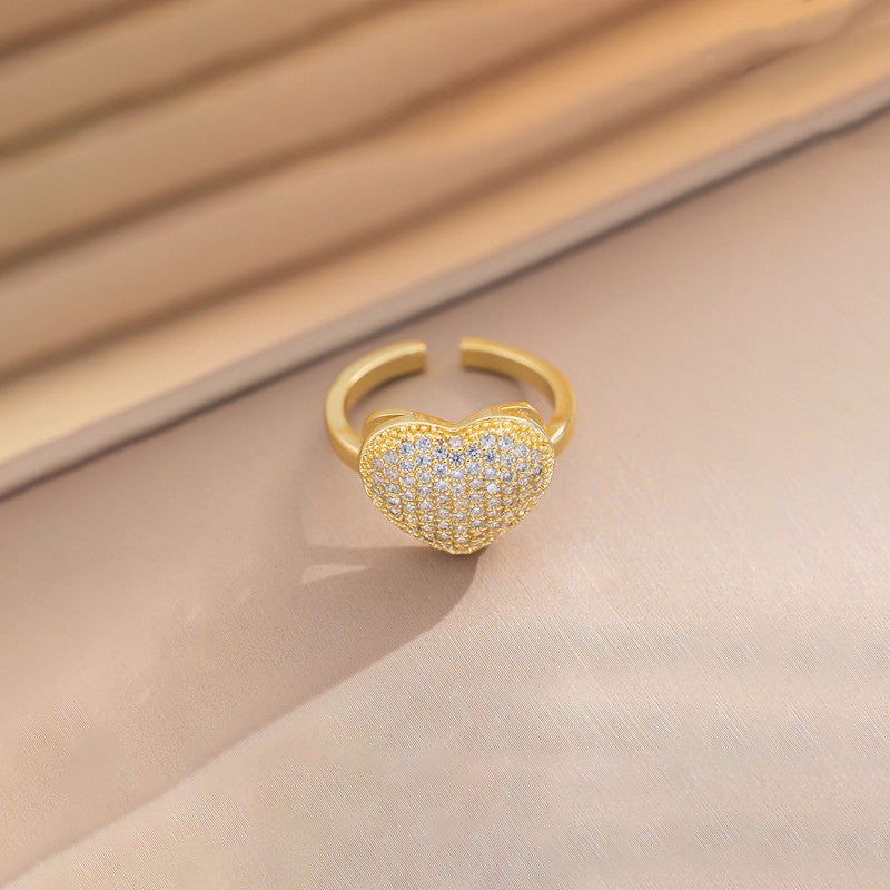Gold Plated Heart Themed Adjustable Ring