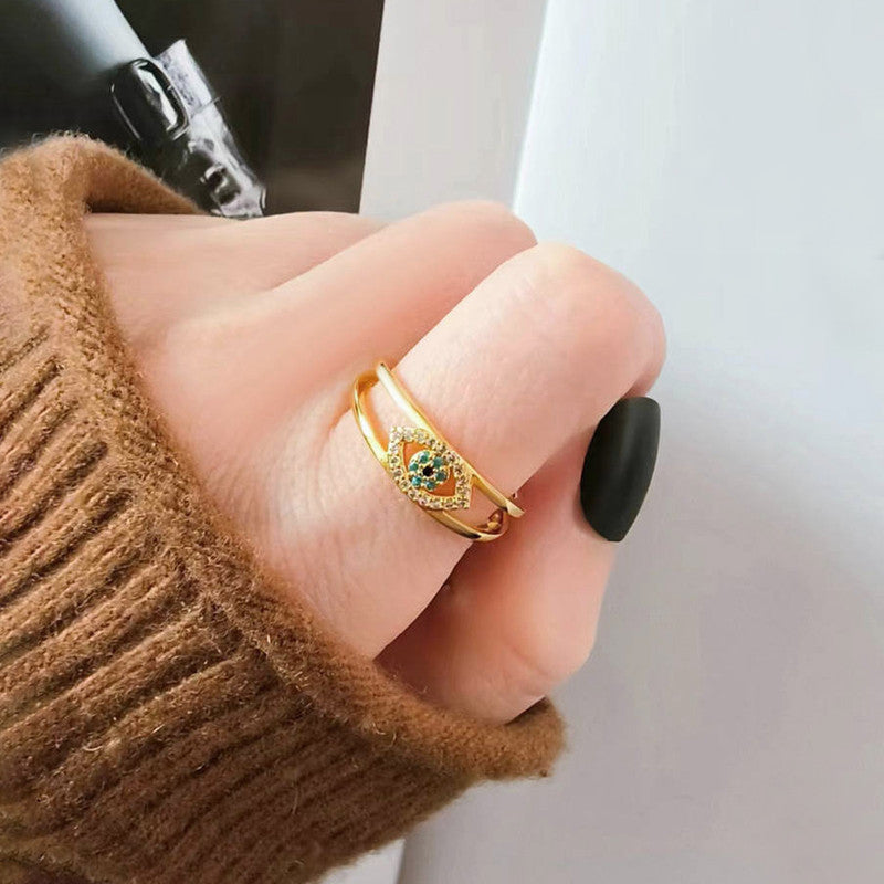 Gold Plated Contemporary Style Evil Eye Themed Adjustable Ring