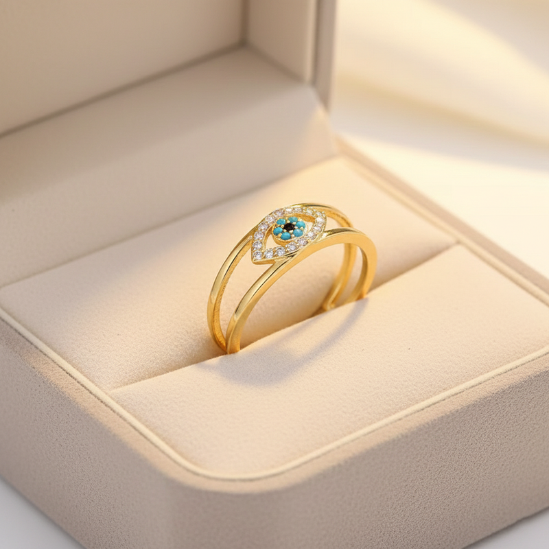 Gold Plated Contemporary Style Evil Eye Themed Adjustable Ring