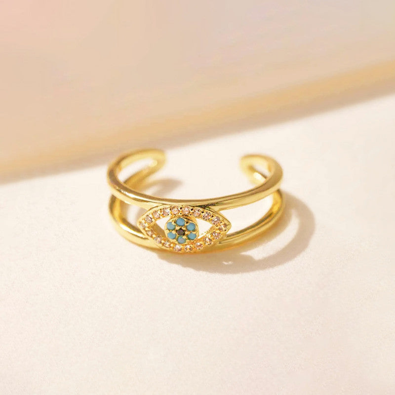 Gold Plated Contemporary Style Evil Eye Themed Adjustable Ring