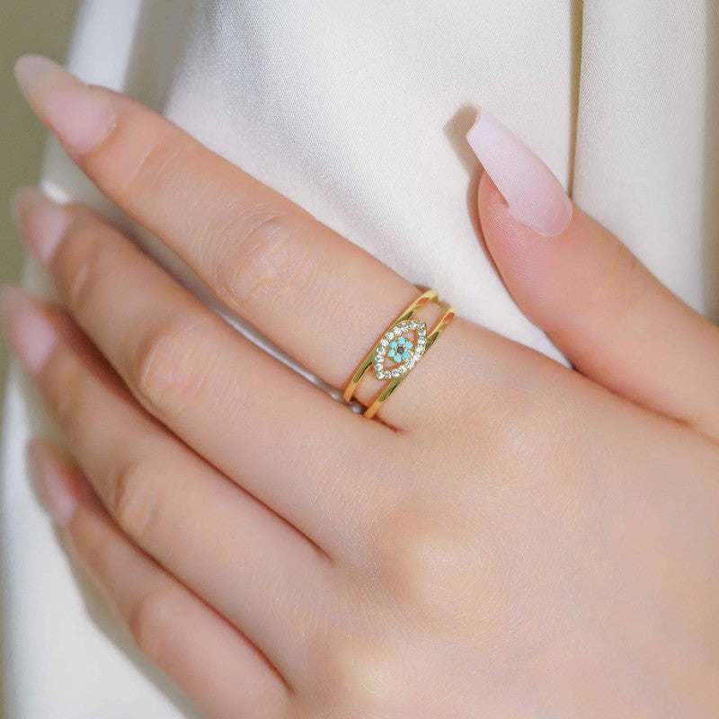 Gold Plated Contemporary Style Evil Eye Themed Adjustable Ring