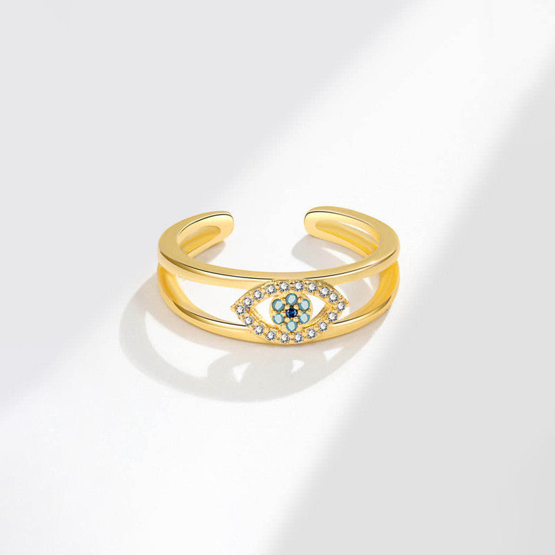 Gold Plated Contemporary Style Evil Eye Themed Adjustable Ring