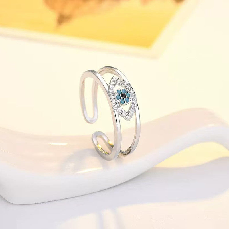 Silver Plated Contemporary Style Evil Eye Themed Adjustable Ring