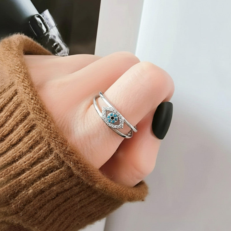 Silver Plated Contemporary Style Evil Eye Themed Adjustable Ring