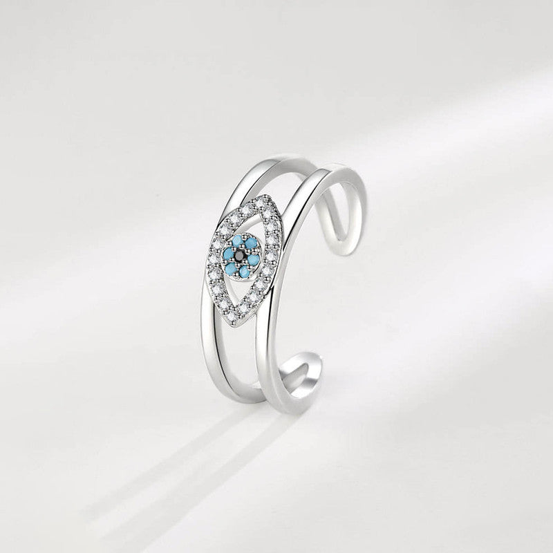 Silver Plated Contemporary Style Evil Eye Themed Adjustable Ring