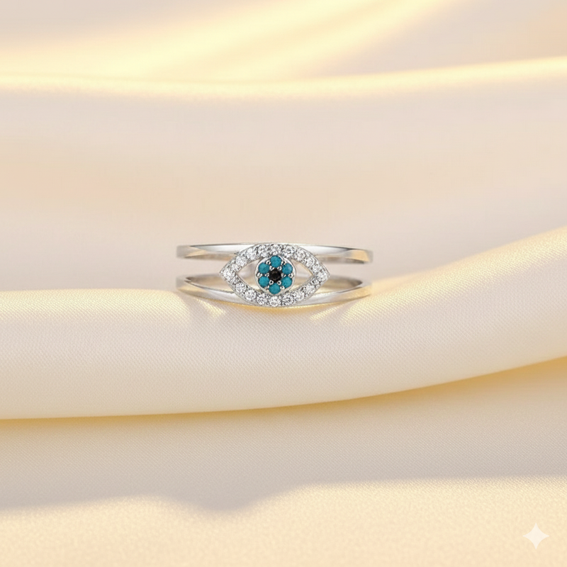 Silver Plated Contemporary Style Evil Eye Themed Adjustable Ring