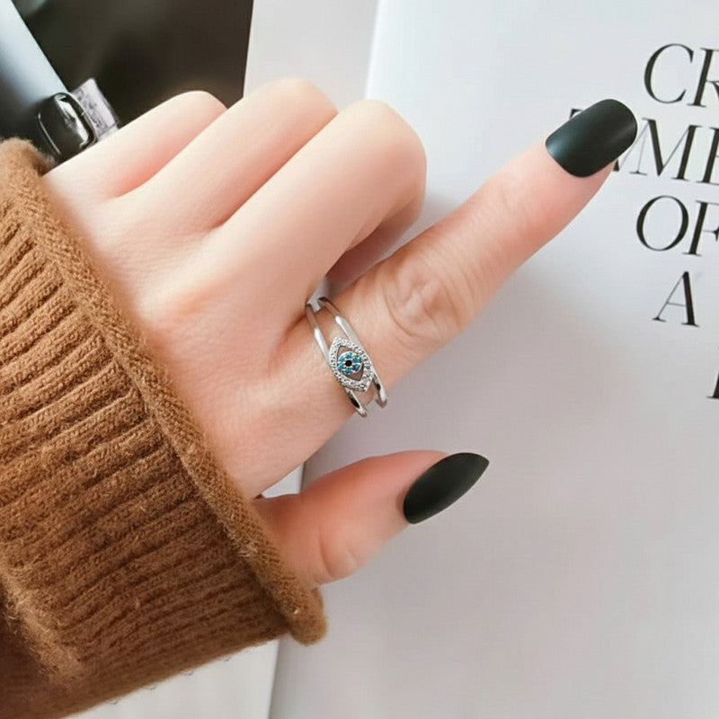 Silver Plated Contemporary Style Evil Eye Themed Adjustable Ring