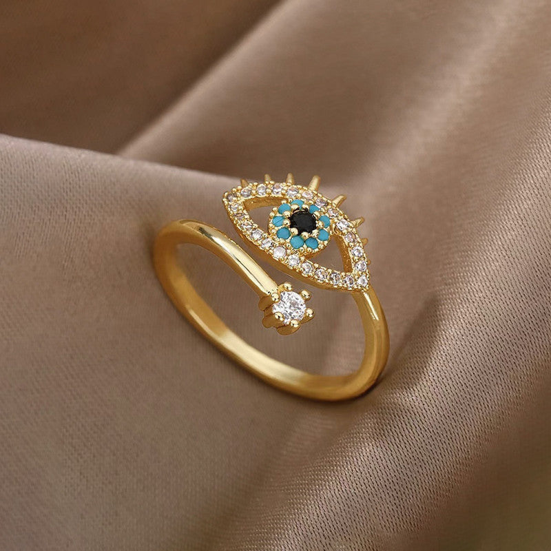 Gold Plated Contemporary Style Evil Eye Themed Adjustable Ring