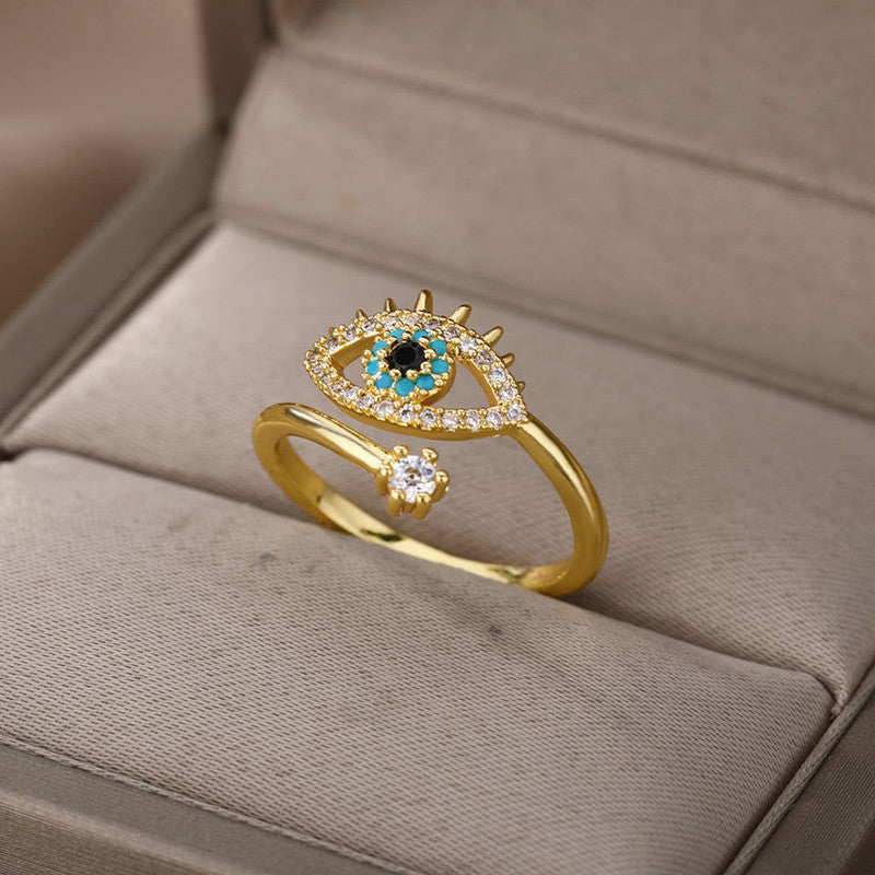 Gold Plated Contemporary Style Evil Eye Themed Adjustable Ring