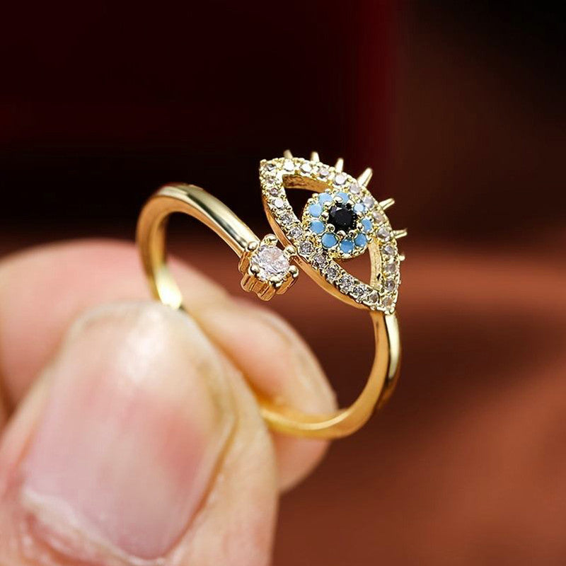 Gold Plated Contemporary Style Evil Eye Themed Adjustable Ring