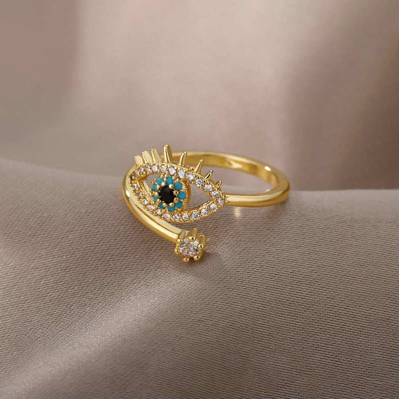 Gold Plated Contemporary Style Evil Eye Themed Adjustable Ring