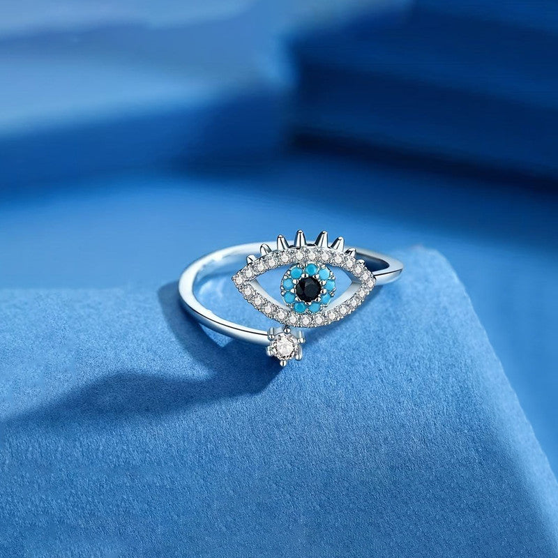 Silver Plated Contemporary Style Evil Eye Themed Adjustable Ring