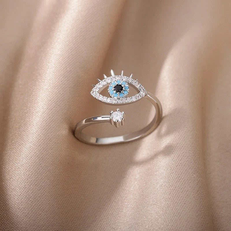 Silver Plated Contemporary Style Evil Eye Themed Adjustable Ring