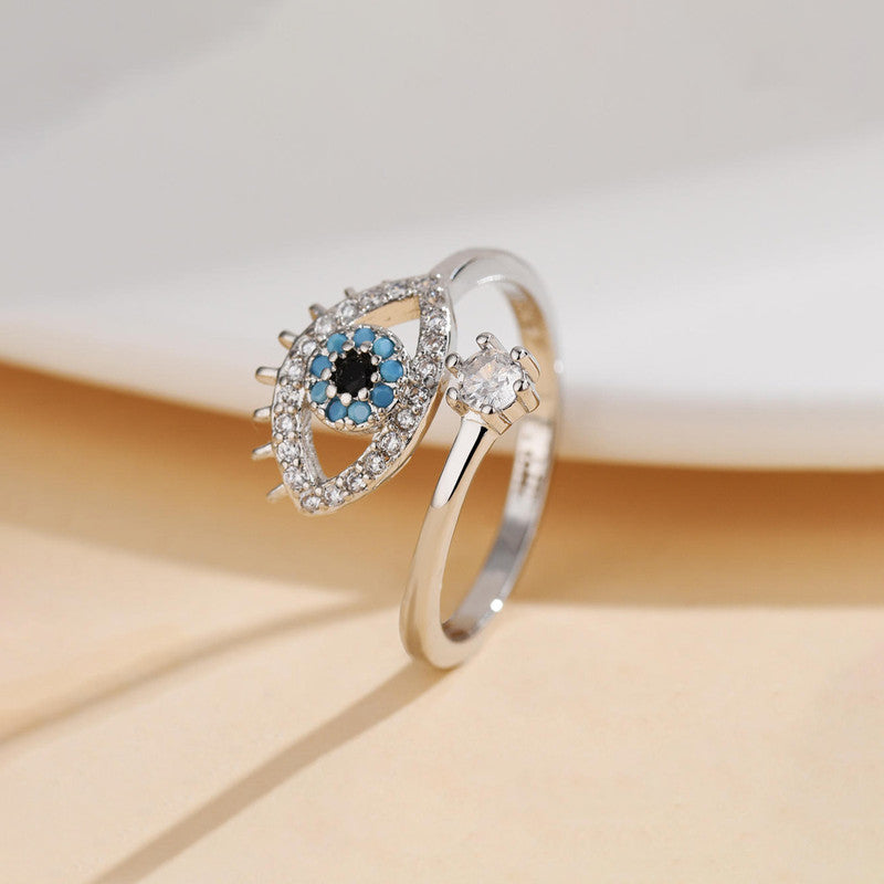 Silver Plated Contemporary Style Evil Eye Themed Adjustable Ring
