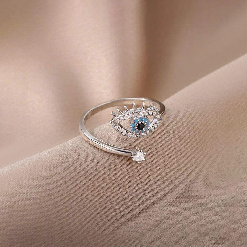 Silver Plated Contemporary Style Evil Eye Themed Adjustable Ring