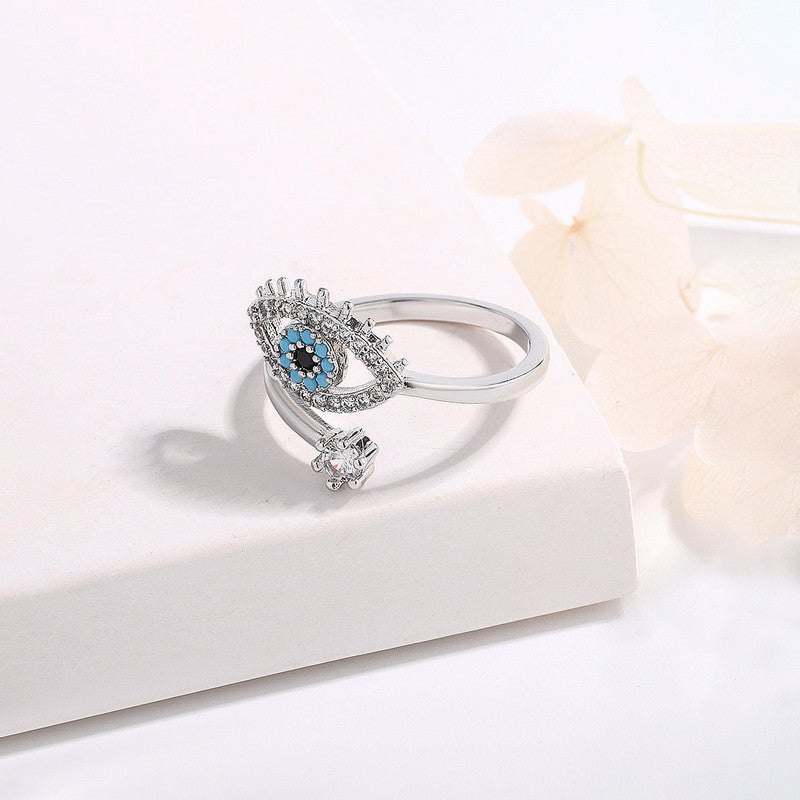 Silver Plated Contemporary Style Evil Eye Themed Adjustable Ring