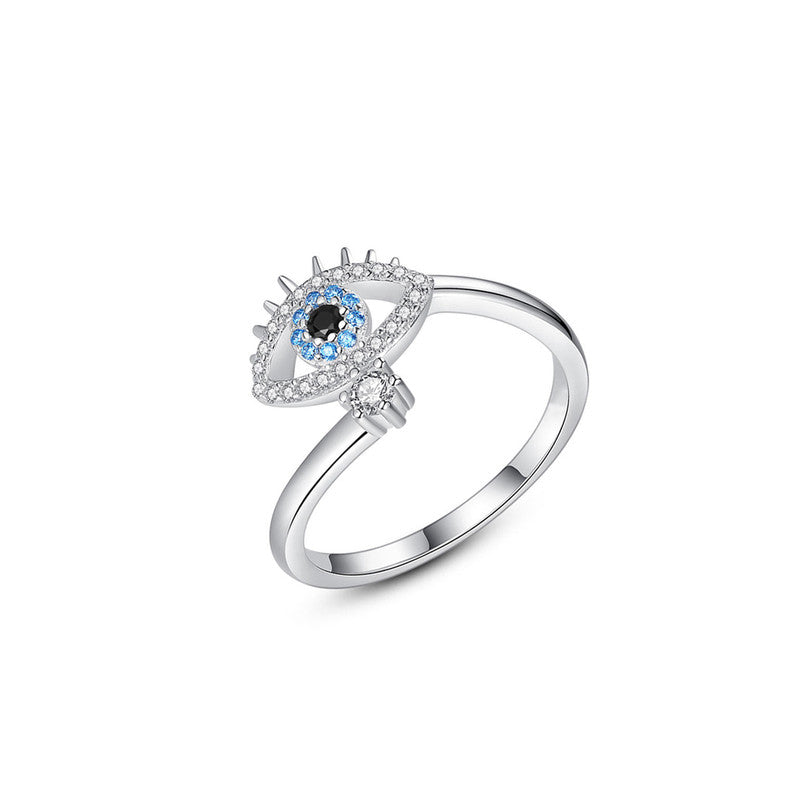 Silver Plated Contemporary Style Evil Eye Themed Adjustable Ring