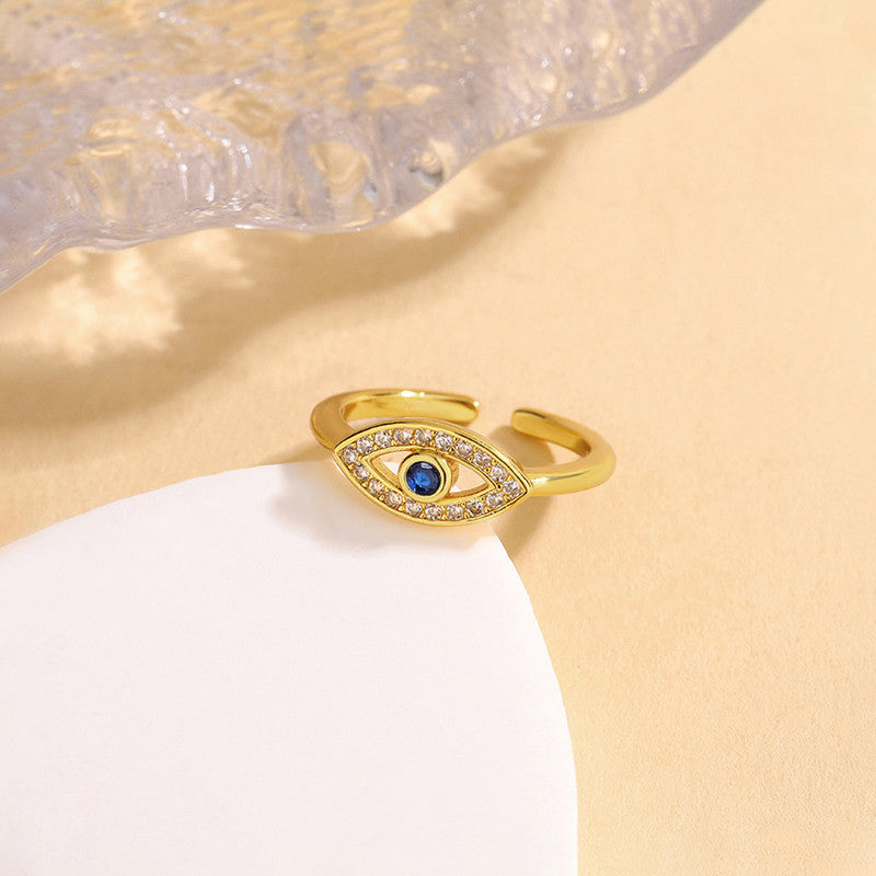 Gold Plated Contemporary Style Evil Eye Themed Adjustable Ring