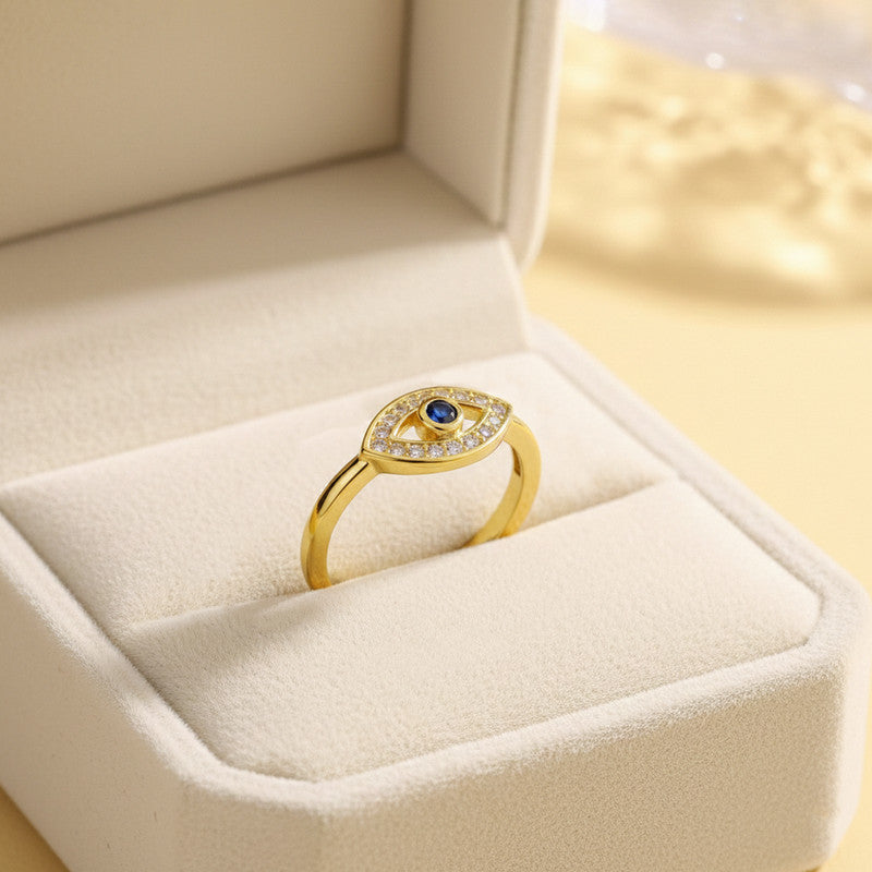 Gold Plated Contemporary Style Evil Eye Themed Adjustable Ring