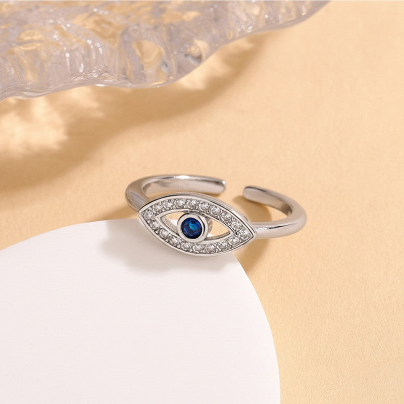 Silver Plated Contemporary Style Evil Eye Themed Adjustable Ring