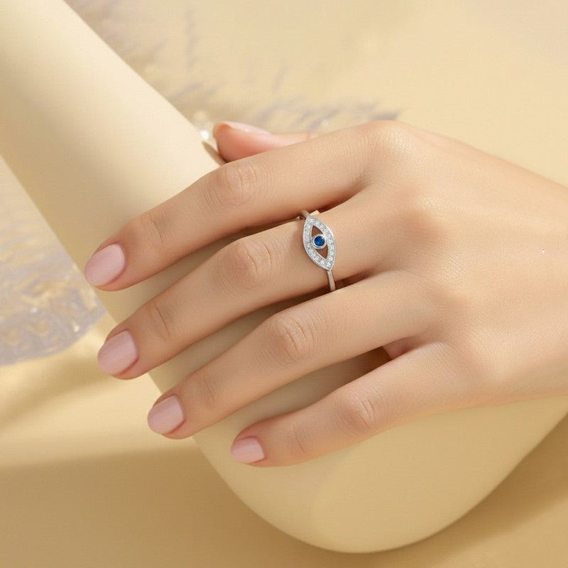 Silver Plated Contemporary Style Evil Eye Themed Adjustable Ring