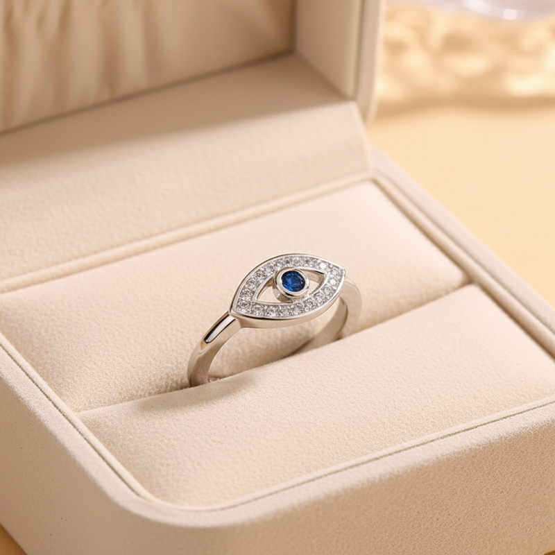 Silver Plated Contemporary Style Evil Eye Themed Adjustable Ring