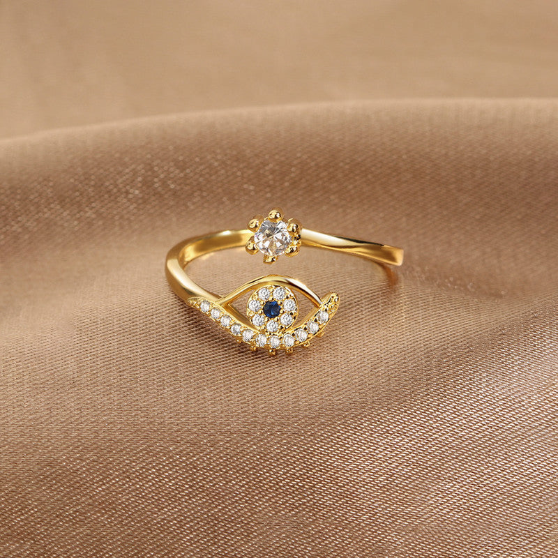 Gold Plated Contemporary Style Evil Eye Themed Adjustable Ring