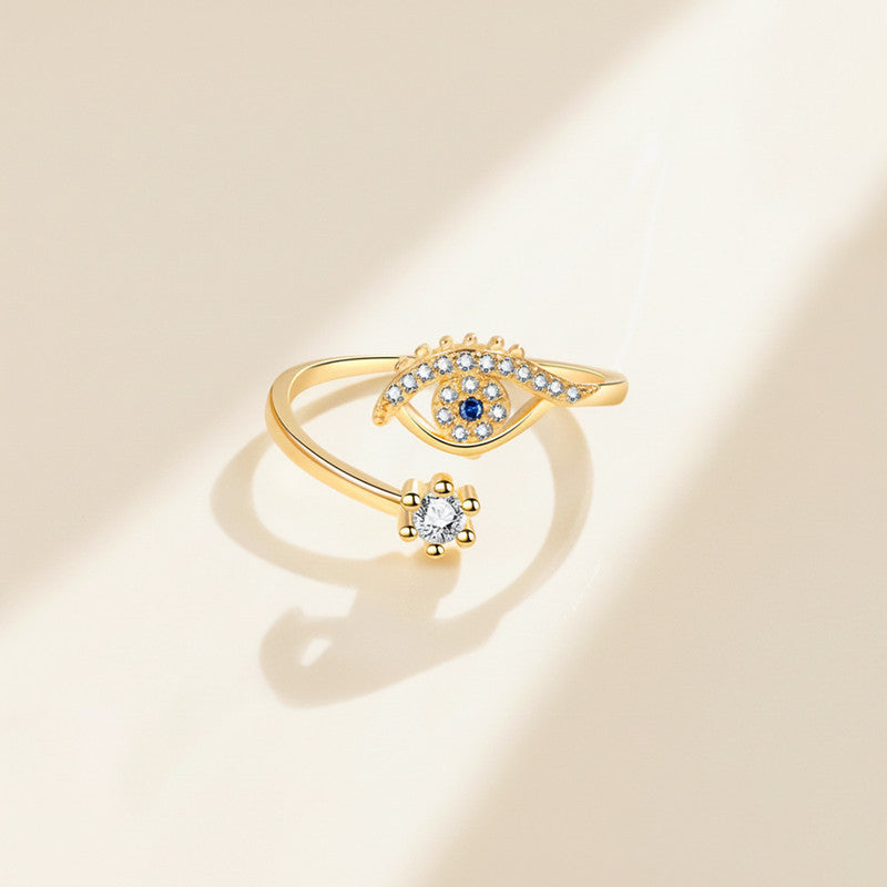Gold Plated Contemporary Style Evil Eye Themed Adjustable Ring