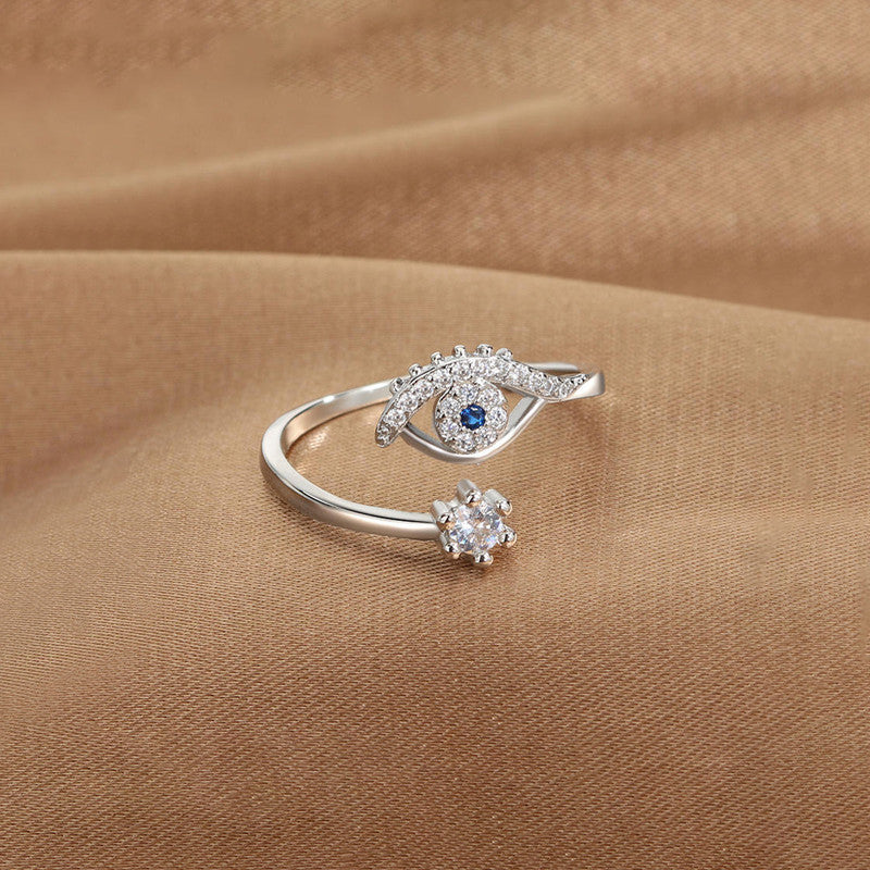 Silver Plated Contemporary Style Evil Eye Themed Adjustable Ring