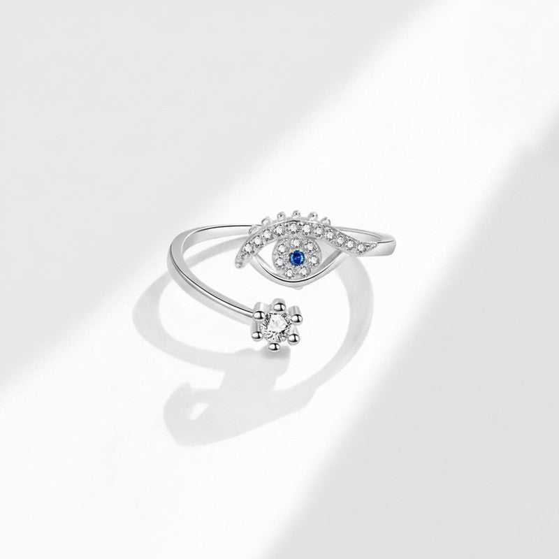 Silver Plated Contemporary Style Evil Eye Themed Adjustable Ring