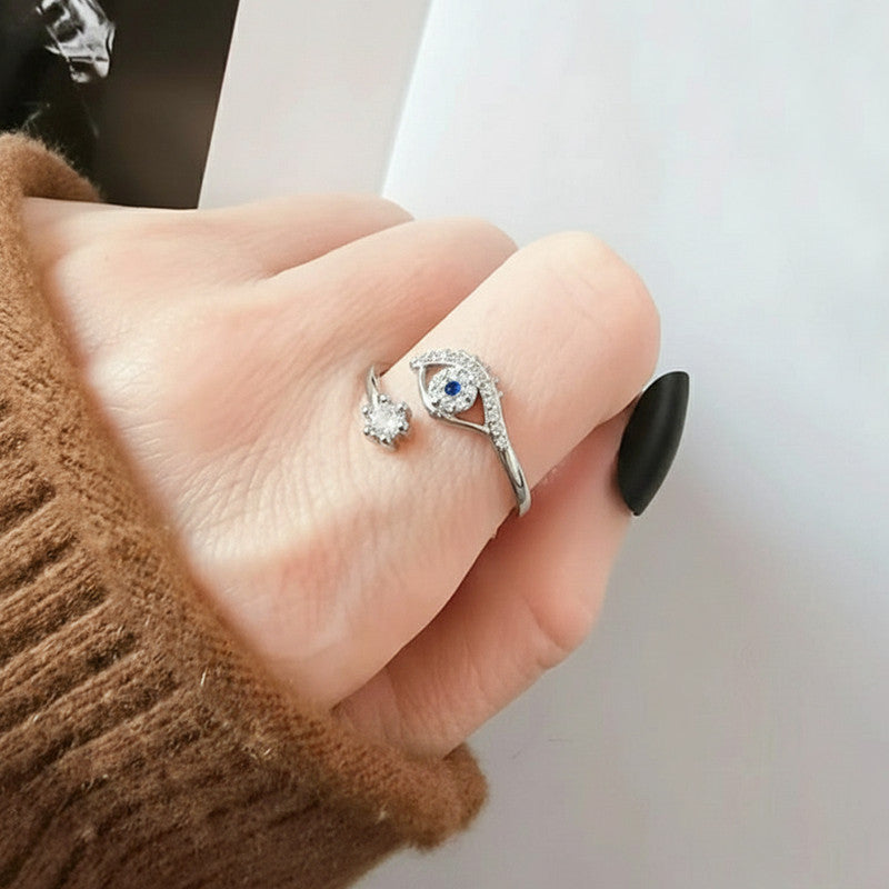 Silver Plated Contemporary Style Evil Eye Themed Adjustable Ring