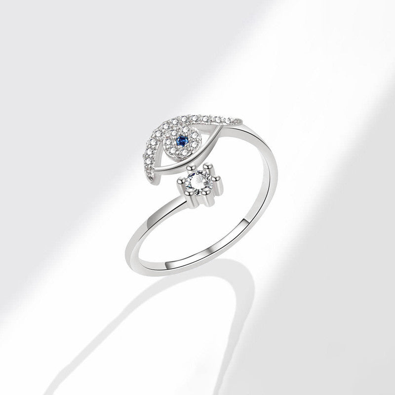 Silver Plated Contemporary Style Evil Eye Themed Adjustable Ring