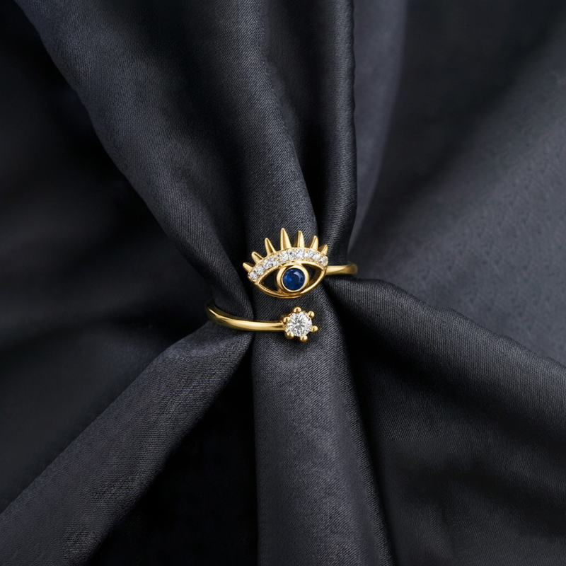 Gold Plated Contemporary Style Evil Eye Themed Adjustable Ring