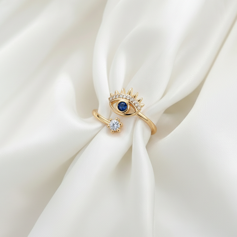 Gold Plated Contemporary Style Evil Eye Themed Adjustable Ring