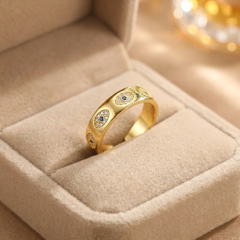 Silver Plated Contemporary Style Evil Eye Themed Adjustable Ring